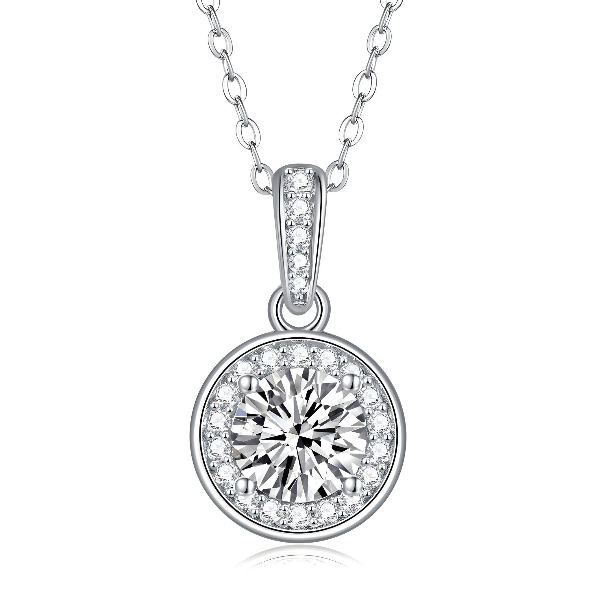Round Bezel Moissanite Pendant Necklace with Halo Channel Bail (1ct. ) - La Pretti